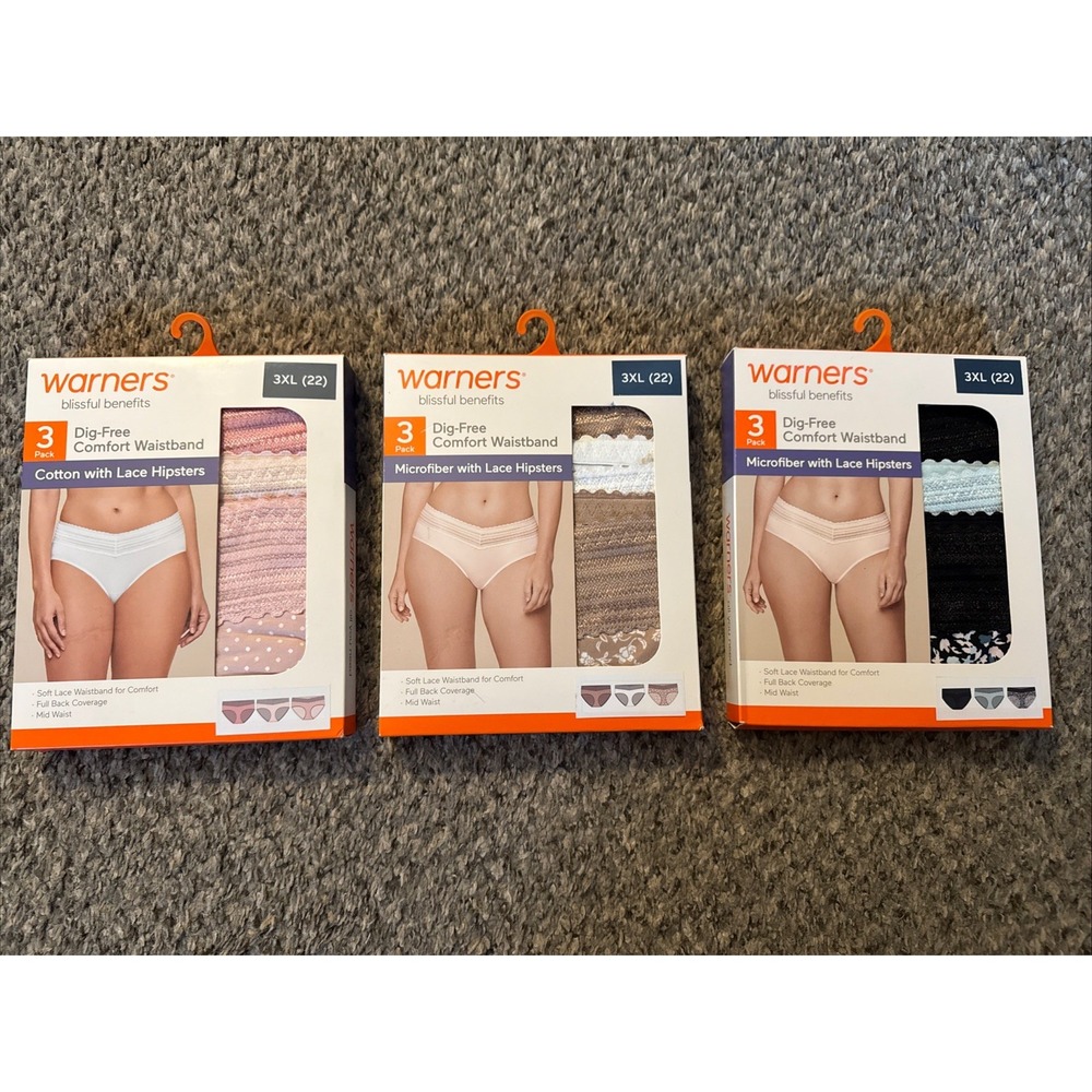 Lot Of 3 Packs Of 3 Warners Womens Hipster Underwear Panties Polyester Blend 3X